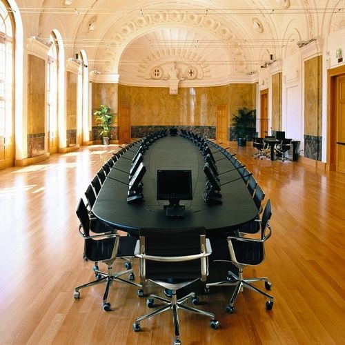 Contemporary boardroom table - EMG - ICF - oak / walnut / leather