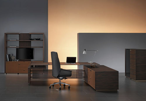Executive desk - RHO PLUS - ora acciaio - contemporary / wooden / leather