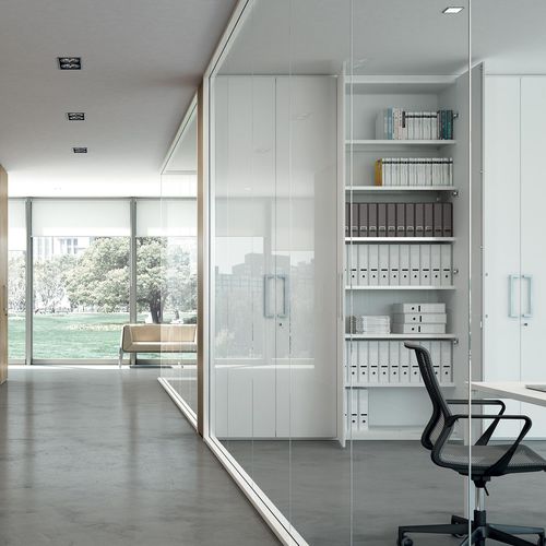 Fixed partition - S1  - Quadrifoglio Sistemi d'Arredo - with glass panel / metal / commercial