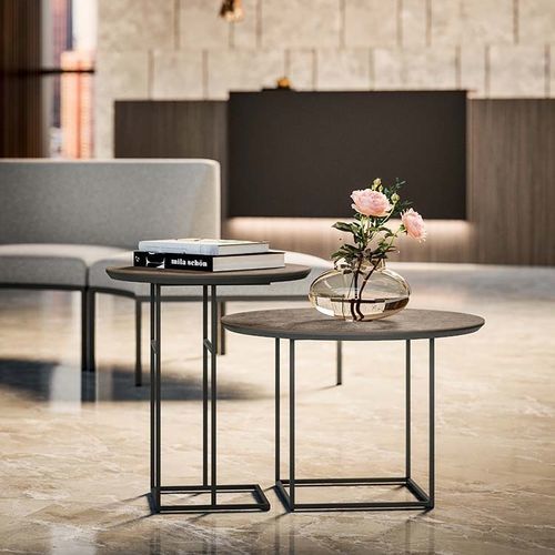 Minimalist design side table - MIAMI - Quadrifoglio Sistemi d'Arredo - lacquered wood / porcelain stoneware / melamine