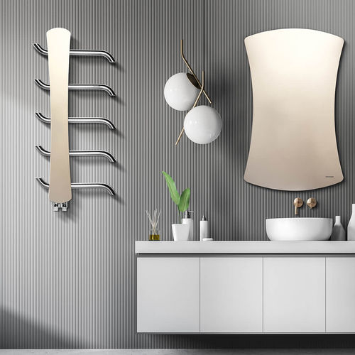 Wall-mounted bathroom mirror - Charm  - HAMMAM DESIGN RADIATOR - contemporary / curved / stainless steel