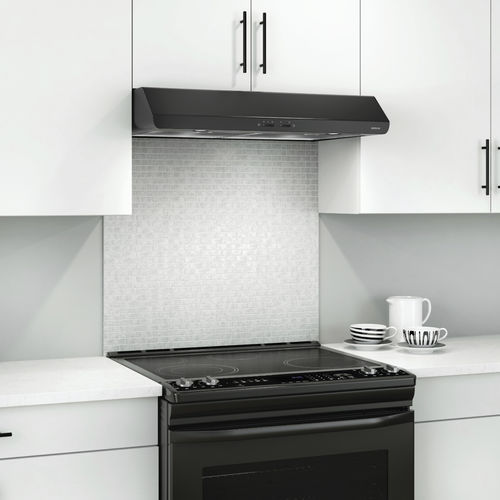 Wall-mounted range hood - BKSJ130BL - BROAN - with built-in lighting / black / white