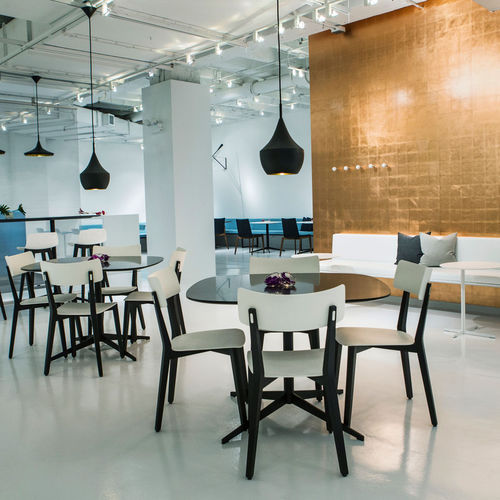 Contemporary restaurant chair - SYLER - DAVIS - indoor / plastic / solid wood base