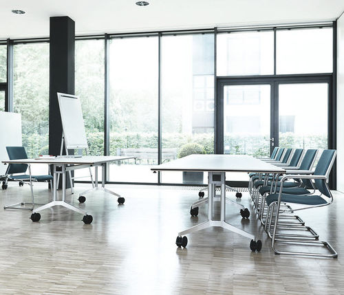Contemporary boardroom table - 614 TIMETABLE SHIFT   - Wilkhahn - wooden / metal base / rectangular
