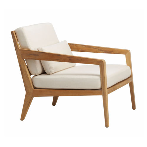 Contemporary lounge chair - DRIFT - BROWN JORDAN - fabric / teak / with removable cushion