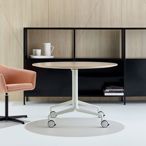 Contemporary work table - Aire Fold - schiavello - oak / painted wood / laminate
