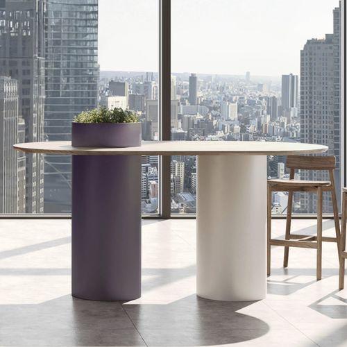 Contemporary work table - TOTEM - schiavello - wood veneer / rectangular / round