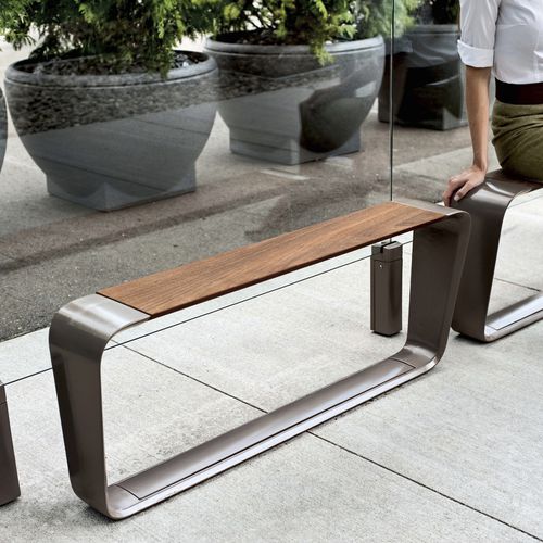 Contemporary public bench - METRO40 : CONNECT RAILS - landscapeforms - wooden / metal / stand-up