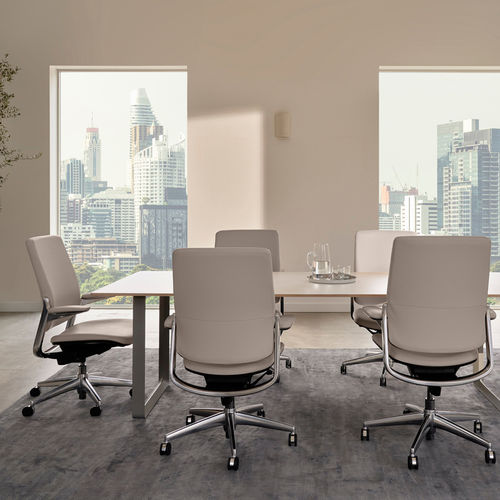 Contemporary chair - SMART - Humanscale - indoor / leather / metal base