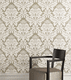 traditional wallpaper / floral / fabric look / gray