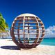 contemporary picnic table / wooden / round / sheltered