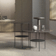 contemporary coffee table / lacquered glass / metal base / round