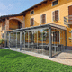 wall-mounted pergola / aluminum / extruded aluminum / painted aluminum