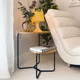 contemporary side table / lacquered MDF / melamine / metal base