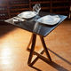 contemporary bistro table / wooden / brushed stainless steel / square