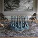 organic design dining table / tempered glass / resin base / fiberglass base