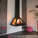 wood-burning fireplace / wall-mounted / 3-sided / closed hearth