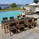 contemporary dining table / aluminum / teak base / rectangular