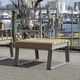 contemporary stool / iroko / powder-coated steel base / sled base