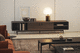 contemporary TV stand / walnut / leather / wooden