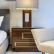 contemporary bedside table / walnut / brass / wooden base