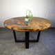 contemporary table / wooden / resin / metal base