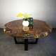 contemporary table / wooden / resin / metal base