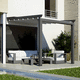 wall-mounted pergola / thermo-lacquered aluminum / PVC fabric sliding canopy / motorized