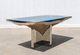 contemporary dining table / wooden / glass / polished stainless steel base