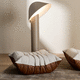 contemporary ottoman / leather / fabric / polyurethane foam