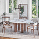 contemporary dining table / marble / walnut base / rectangular