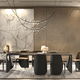 contemporary dining table / oak / American walnut / oak base