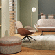 organic design armchair / fabric / leather / metal