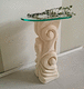 contemporary high occasional table / glass / stone base / half moon