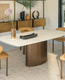 contemporary dining table / ceramic / wooden base / metal base
