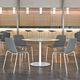 contemporary table / HPL / powder-coated steel base / round