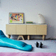 contemporary sideboard / wood veneer / MDF / glass