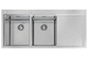 double kitchen sink / with drainboard / stainless steel / overmount