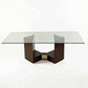 contemporary dining table / glass / birch base / sheet metal base