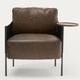 modern armchair / leather / solid wood / brown
