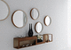 wall-mounted mirror / contemporary / round / wooden