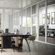 sliding partition / folding / with glass panel / commercial