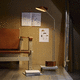 floor-standing lamp / stainless steel / full-grain leather / contemporary