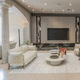 contemporary sofa / fabric / leather / with armrests