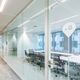 removable partition / with glass panel / for offices / transparent