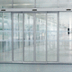 entry door / glass / aluminum / telescopic