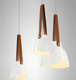 pendant lamp / sheet metal / wood / leather