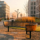 contemporary public bench / metal / wooden / with backrest