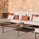 contemporary coffee table / HPL / stainless steel base / rectangular