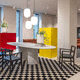 contemporary chair / indoor / leather / fabric
